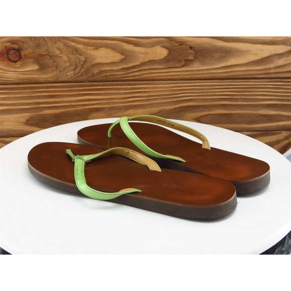 Garnet Hill‎ Size 9 M Women Sandal Flip Flop Green Leather - Picture 8 of 10